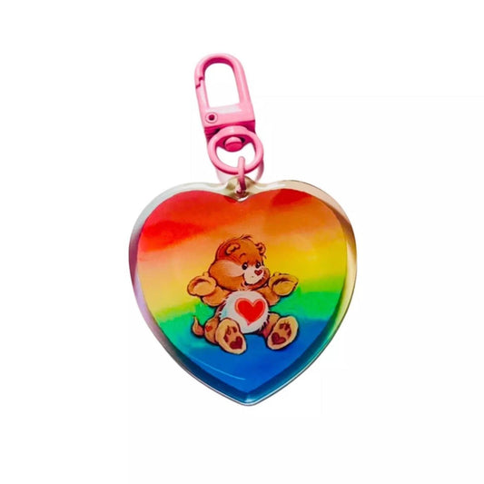 Care Bears Bag Charm, Rainbow Heart Keychain Key Gift For Her 80s Vintage Retro