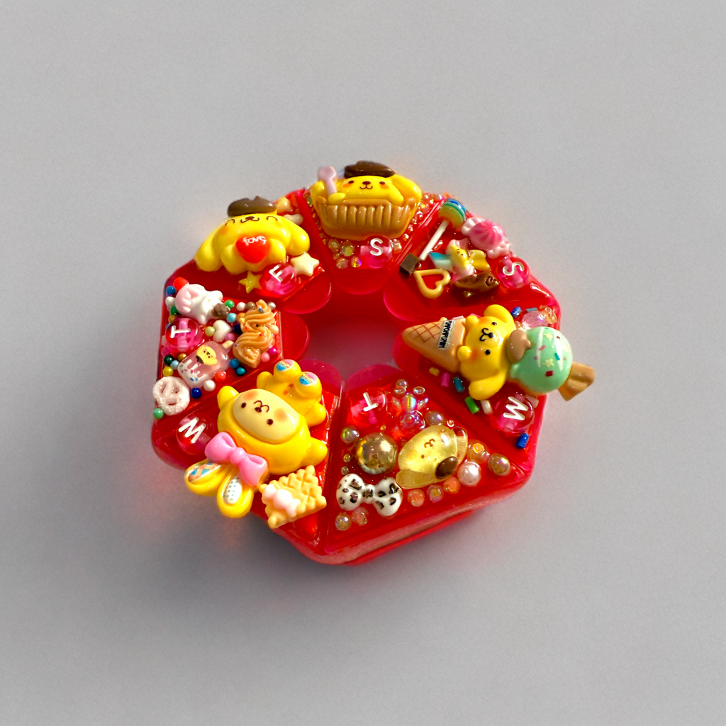 Decoden Pill Case, Pompompurin Junk Box Style, Handmade Rhinestones Kawaii Gift