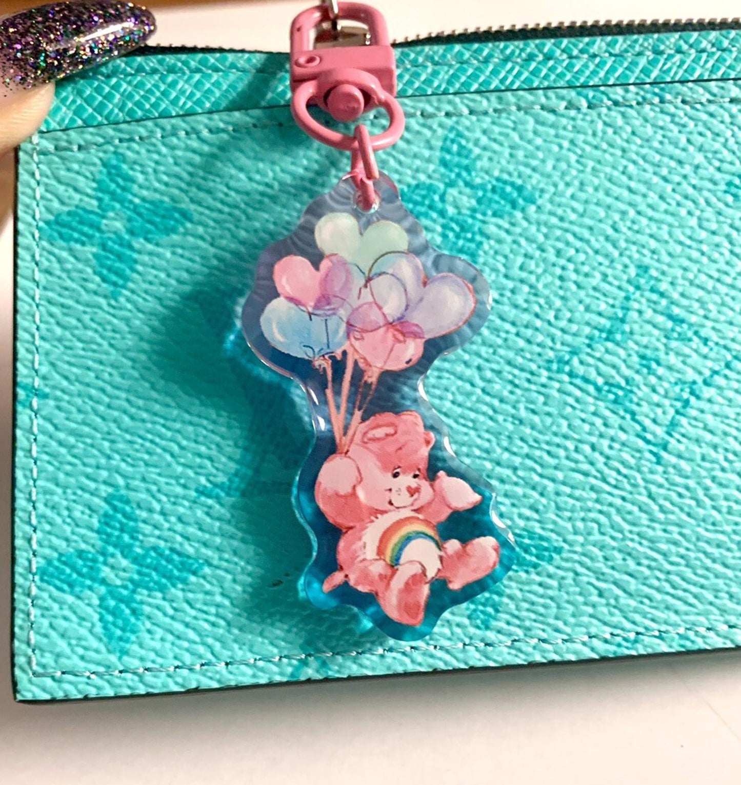 Care Bears Bag Charm Cheer Bear Pastel Ombré Keychain Key Holder 80s Vintage
