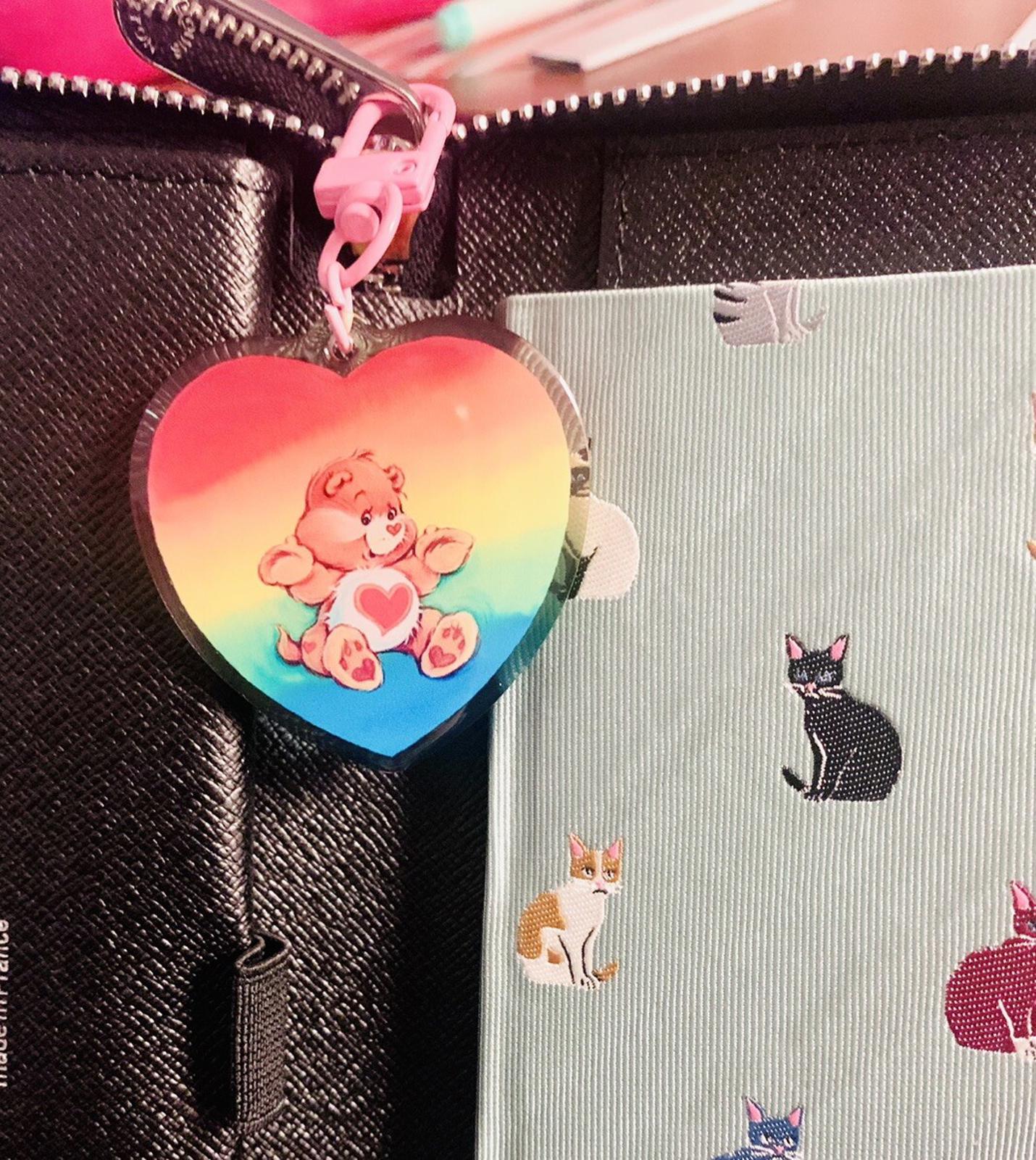 Care Bears Bag Charm, Rainbow Heart Keychain Key Gift For Her 80s Vintage Retro