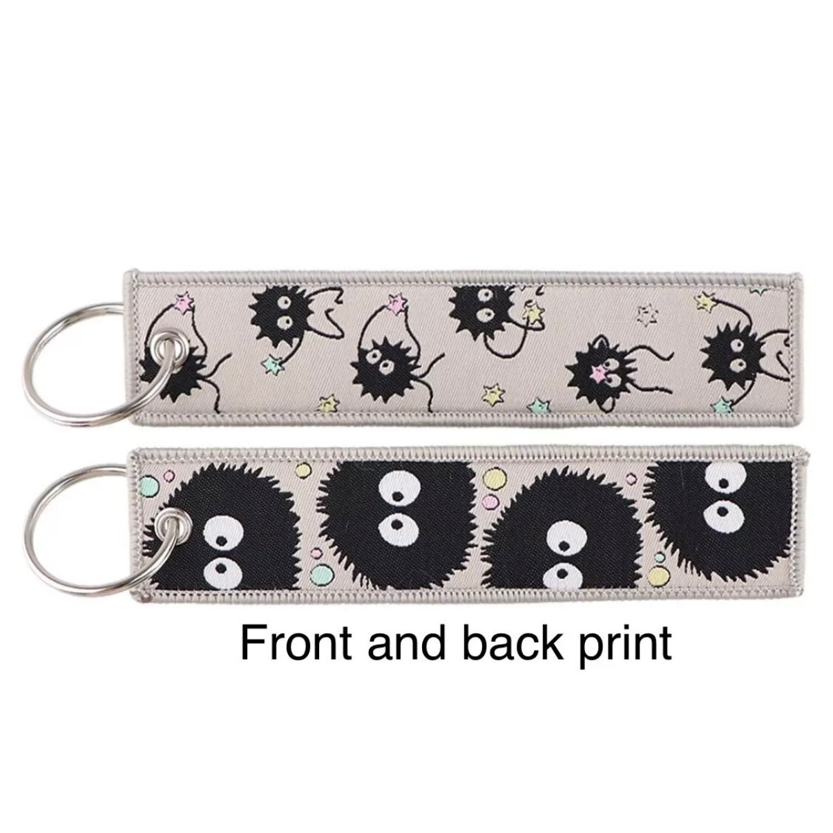 Anime Keychain - 5” Embroidered Luggage Tag, Totoro, Jiji Cat, Soot Sprites Kawaii Key Bag or Charm