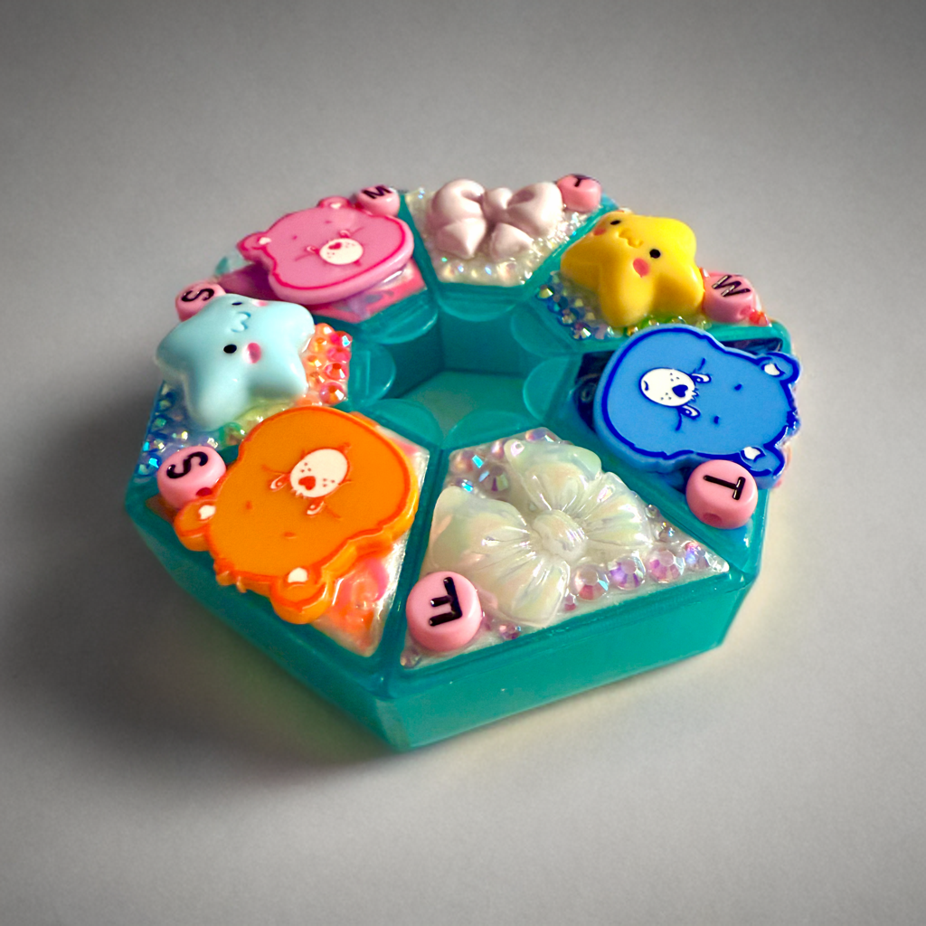 Decoden Pill Case Care Bears Junk Box, Handmade Rhinestones Kawaii Organizer