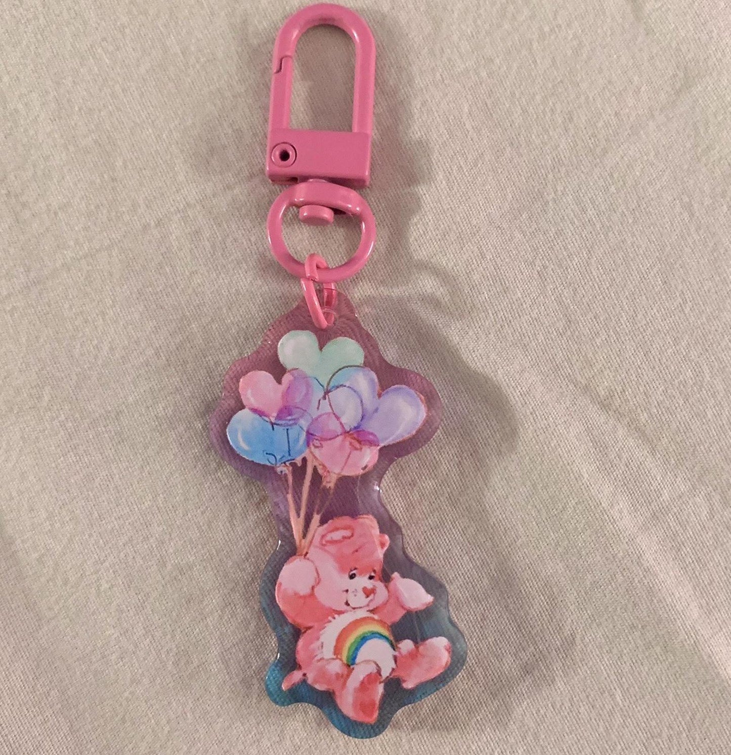 Care Bears Bag Charm Cheer Bear Pastel Ombré Keychain Key Holder 80s Vintage
