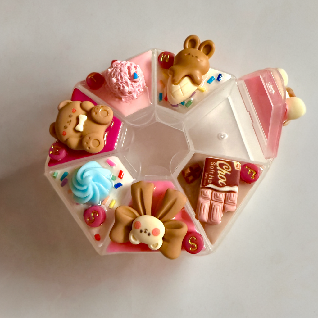 Decoden Pill Case, Kawaii Sweets Junk Box, Handmade Choco Bears & Sprinkles