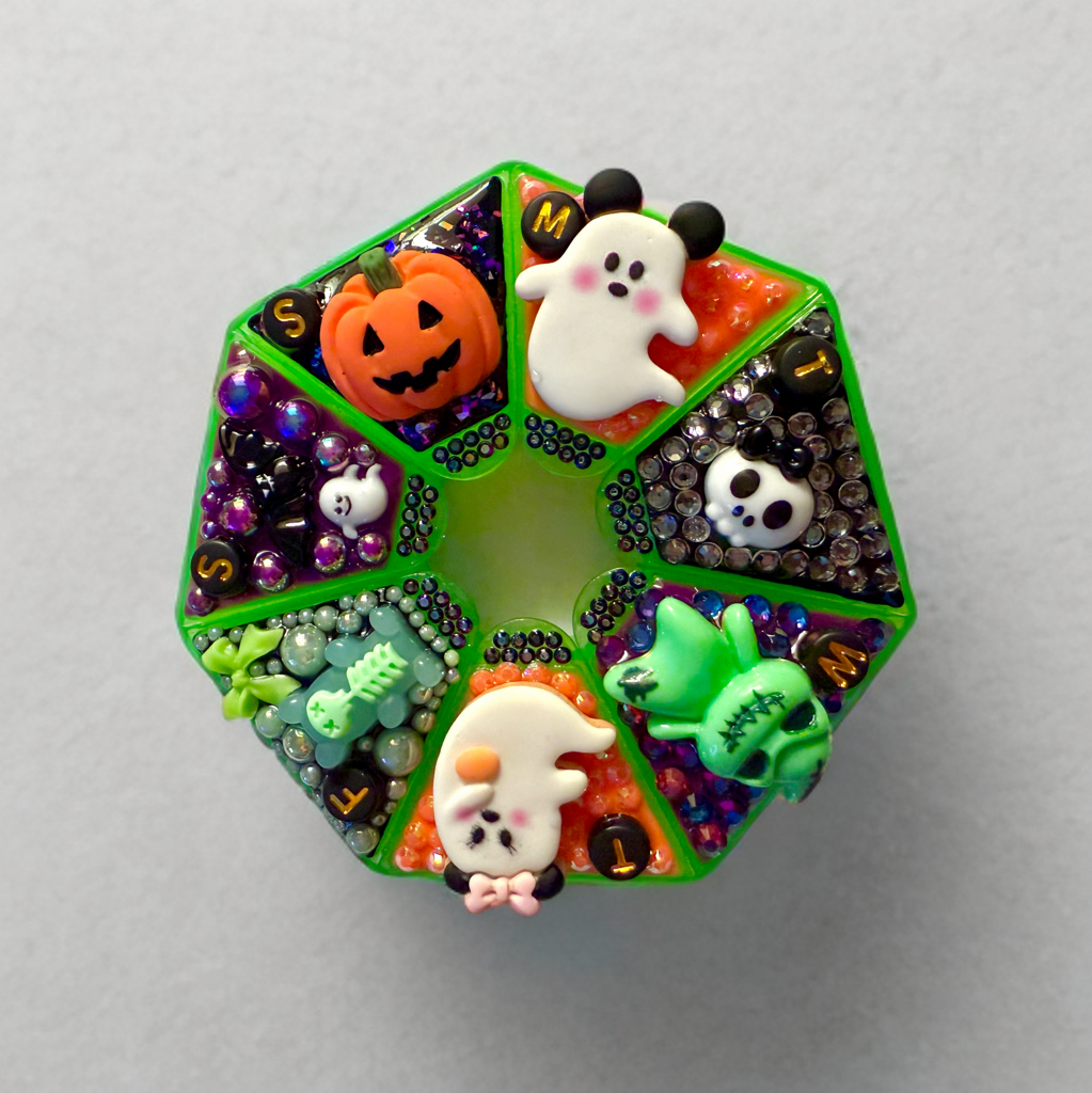 Decoden Pill Case, Halloween Mickey Minnie Spooky Box, Handmade Weekly Storage