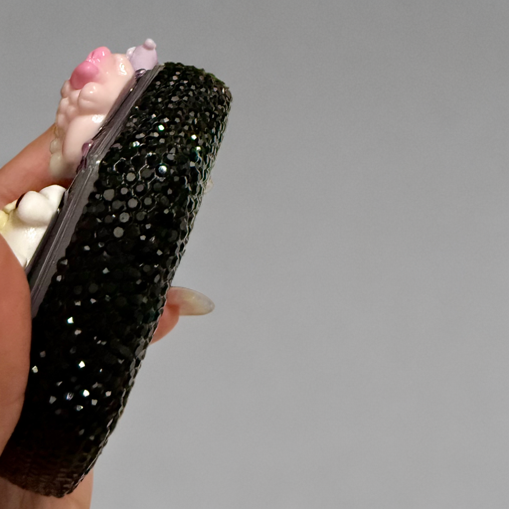 Decoden Pill Case, Sanrio Duffy Junk Box, Handmade FULL Rhinestones Black Pink