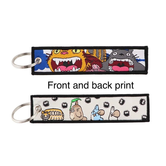 Anime Keychain - 5” Embroidered Luggage Tag, Totoro, Jiji Cat, Soot Sprites Kawaii Key Bag or Charm