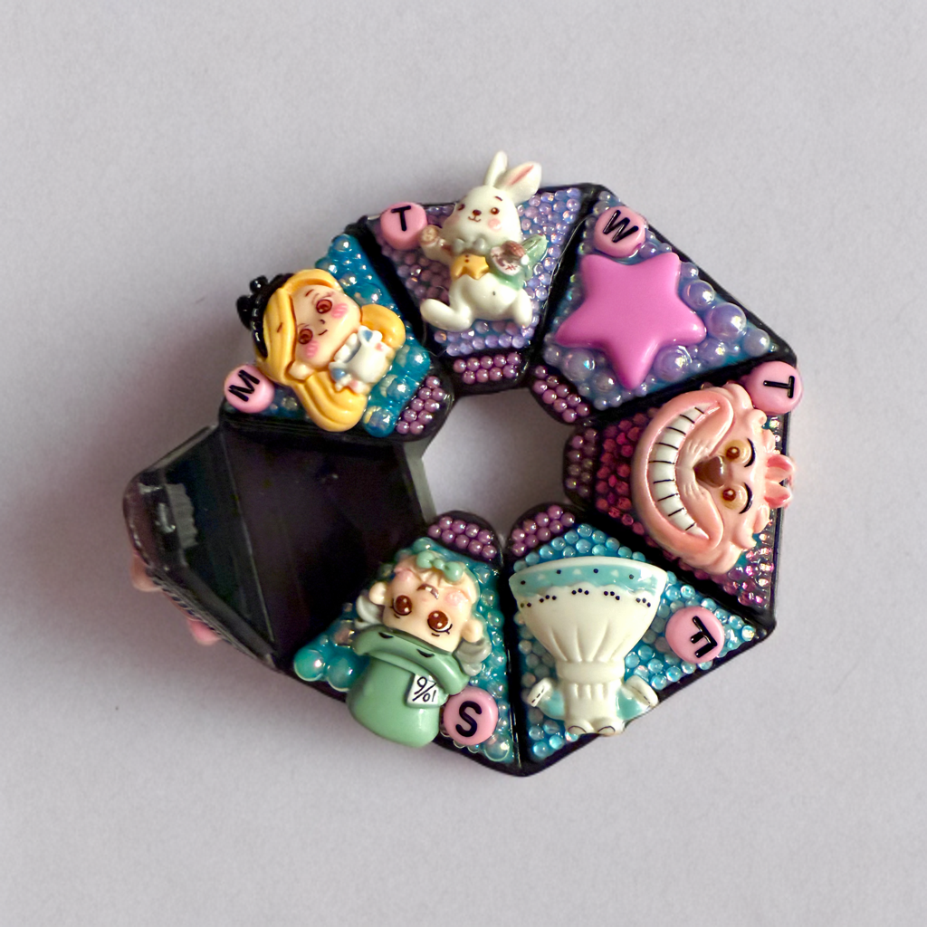 Decoden Pill Case, Alice In Wonderland Junk Box, Handmade Kawaii Trinket Storage