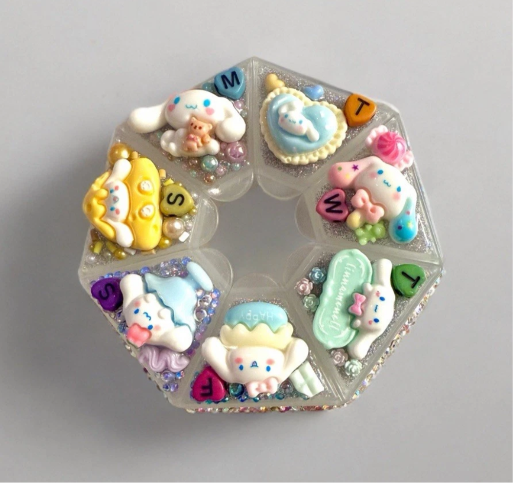 Decoden Pill Case, Cinnamoroll Junk Box Style, Handmade FULL Rhinestones Kawaii