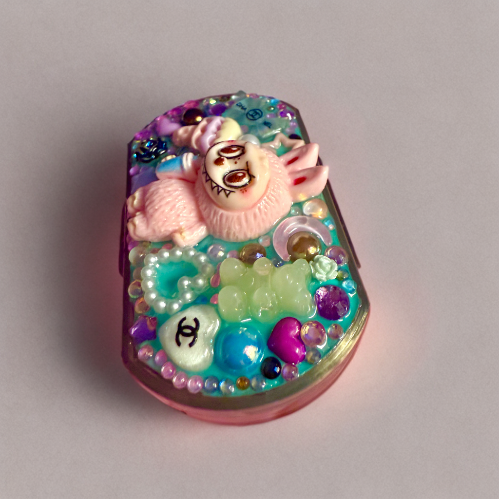 Handmade Mini Pill Box Labubu Pink Kawaii Monster, Junk Case Style Decoden For Trinkets