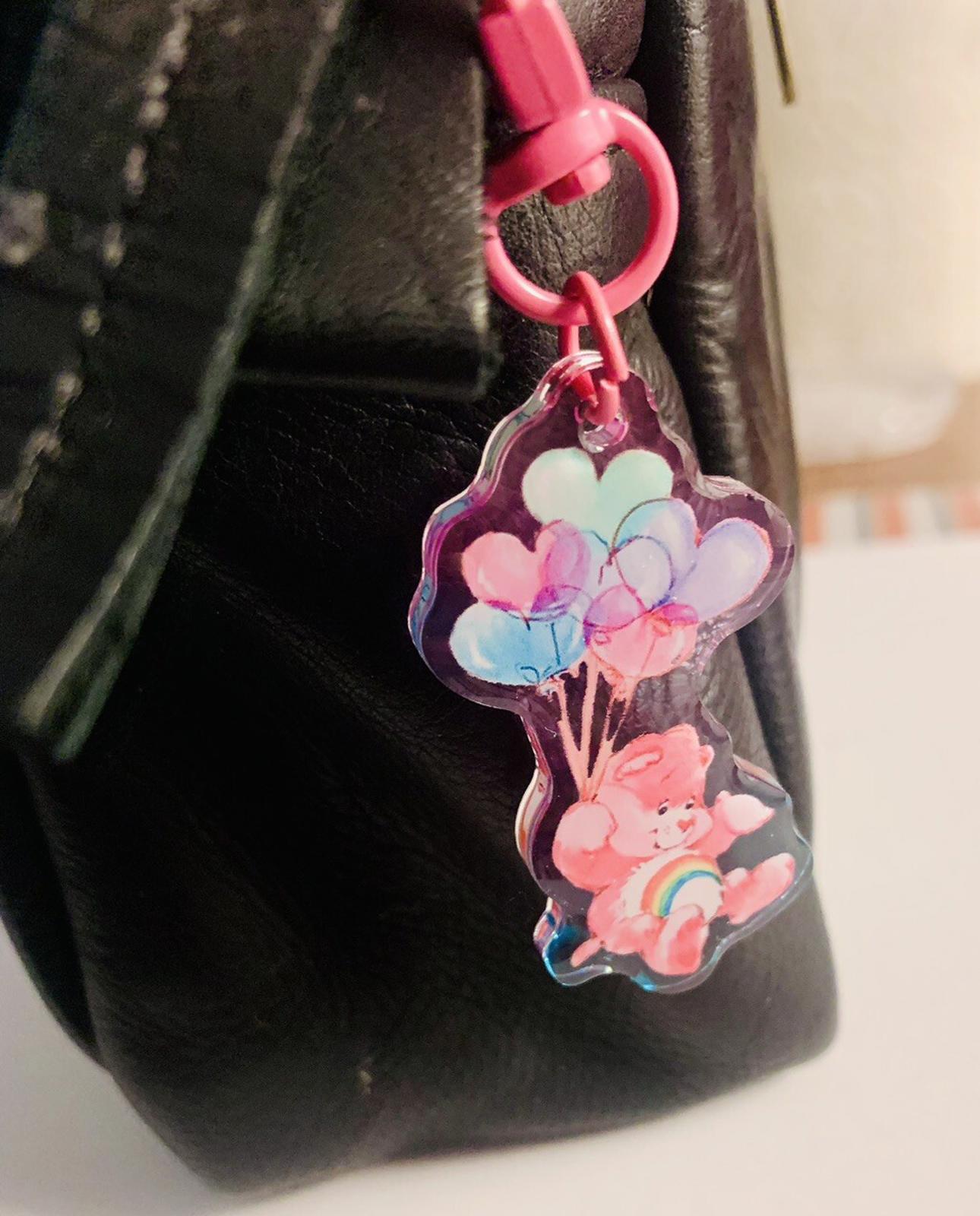 Care Bears Bag Charm Cheer Bear Pastel Ombré Keychain Key Holder 80s Vintage