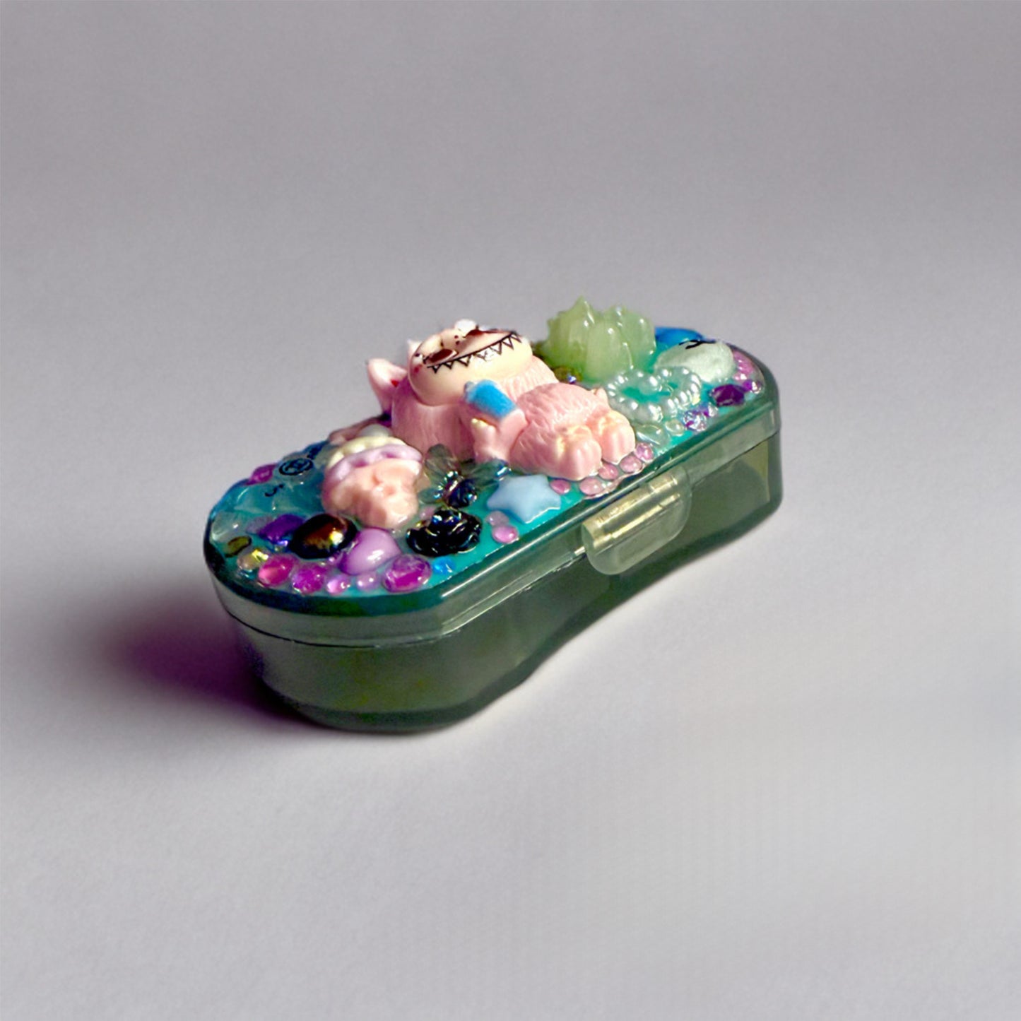 Handmade Mini Pill Box Labubu Pink Kawaii Monster, Junk Case Style Decoden For Trinkets