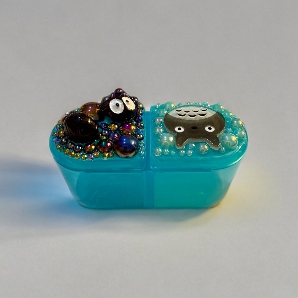 Decoden Mini Pill Box, Totoro Soot Sprites Kawaii Junk Case Style, Night Day