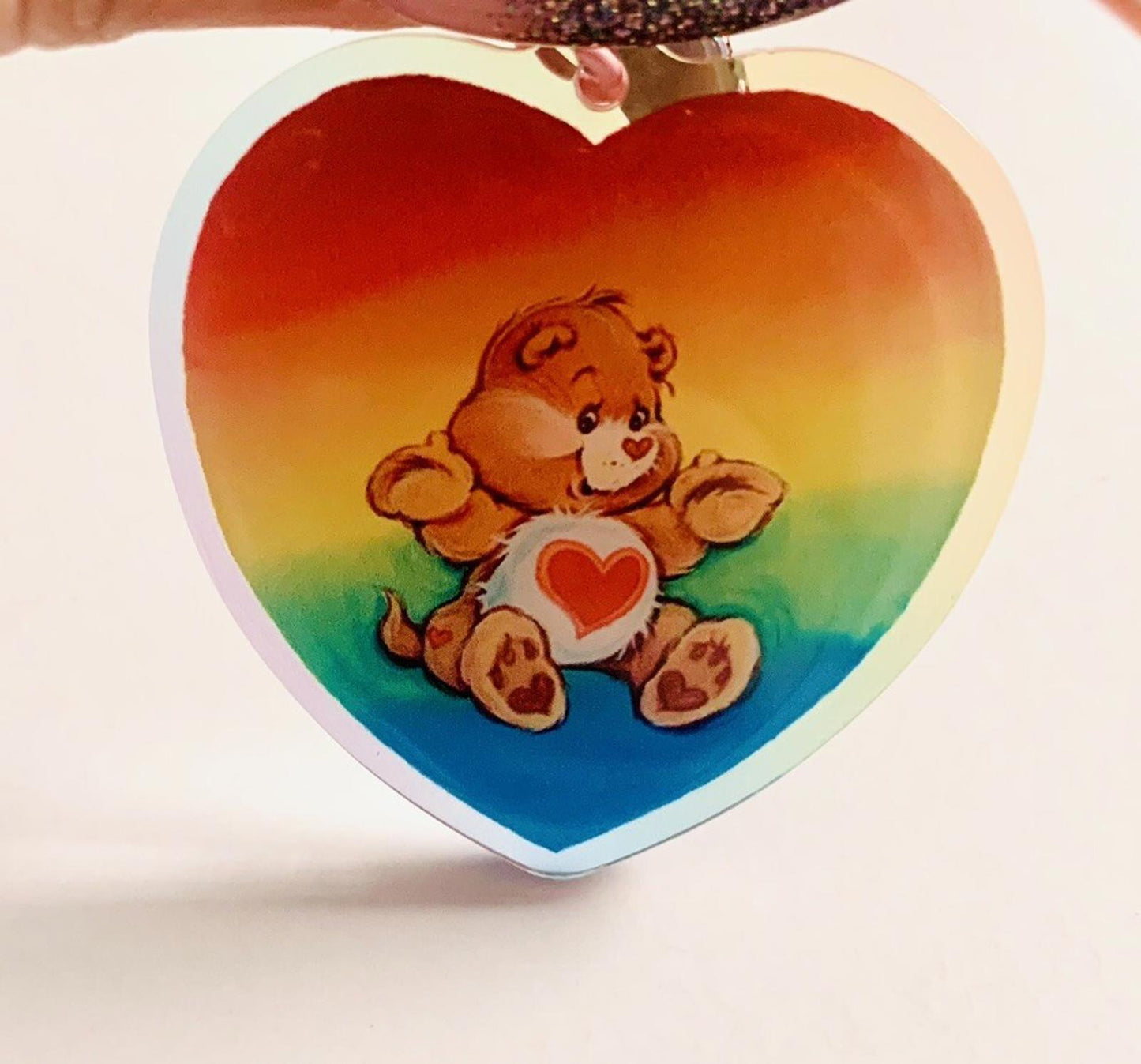 Care Bears Bag Charm, Rainbow Heart Keychain Key Gift For Her 80s Vintage Retro