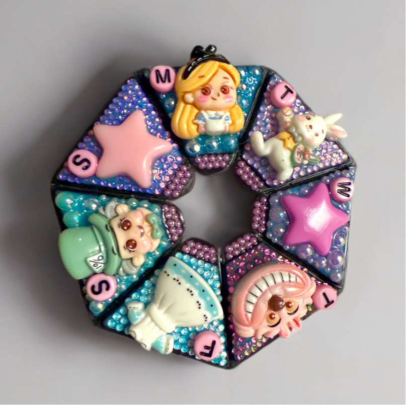 Decoden Pill Case, Alice In Wonderland Junk Box, Handmade Kawaii Trinket Storage