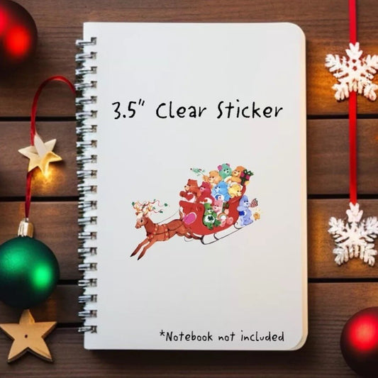 Care Bears Sticker, Christmas Sleigh Ride, Clear Decal 3.5” Holiday Reindeer