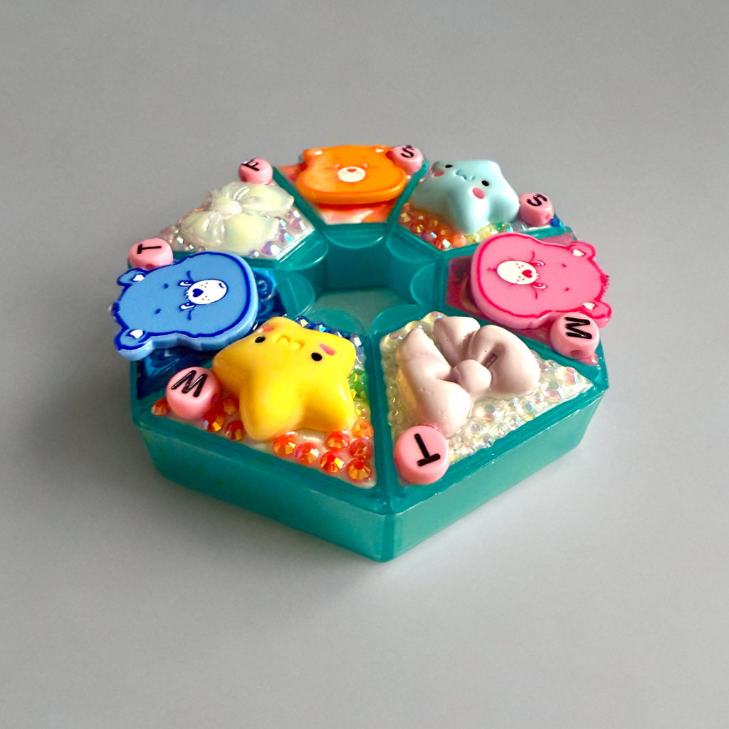 Decoden Pill Case Care Bears Junk Box, Handmade Rhinestones Kawaii Organizer