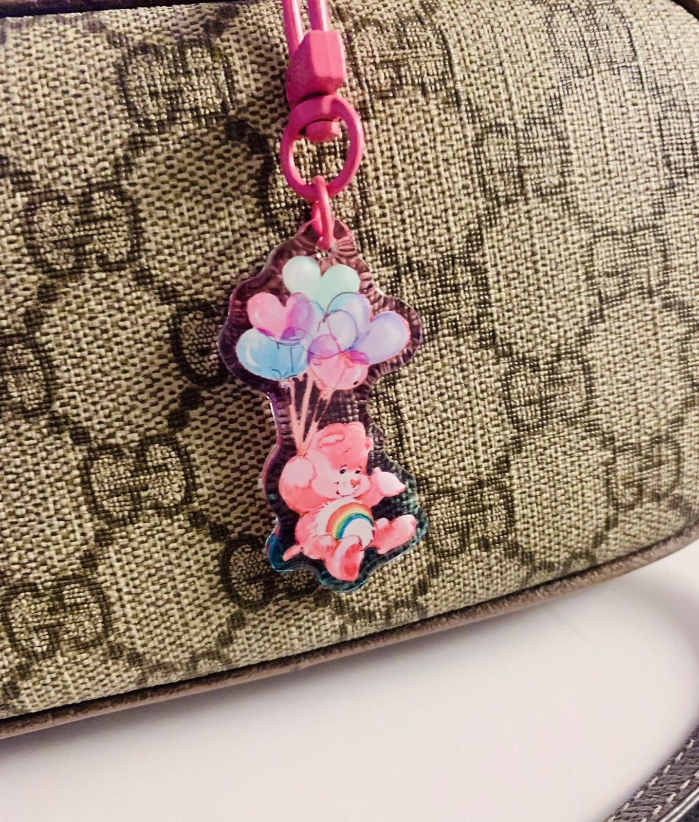 Care Bears Bag Charm Cheer Bear Pastel Ombré Keychain Key Holder 80s Vintage