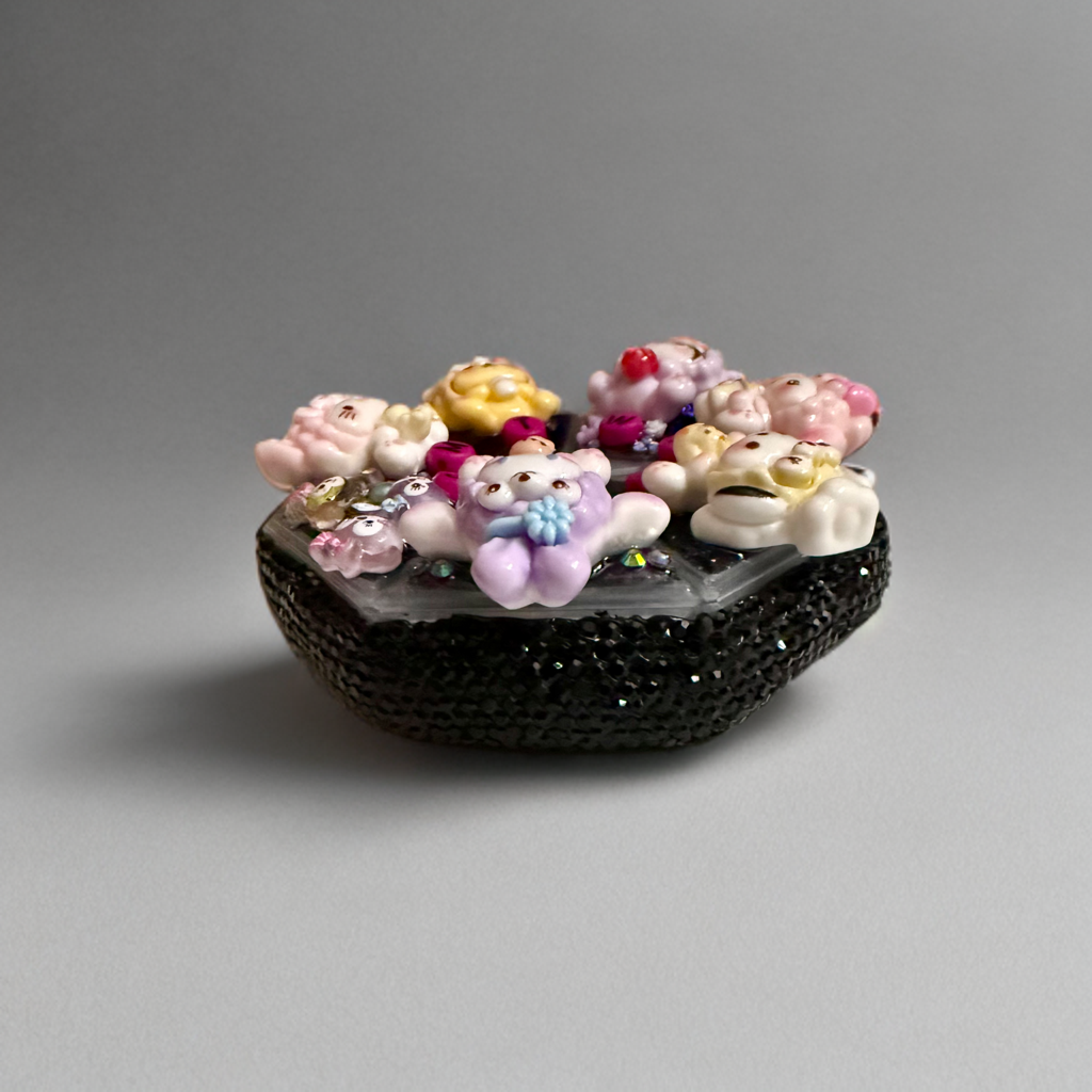 Decoden Pill Case, Sanrio Duffy Junk Box, Handmade FULL Rhinestones Black Pink