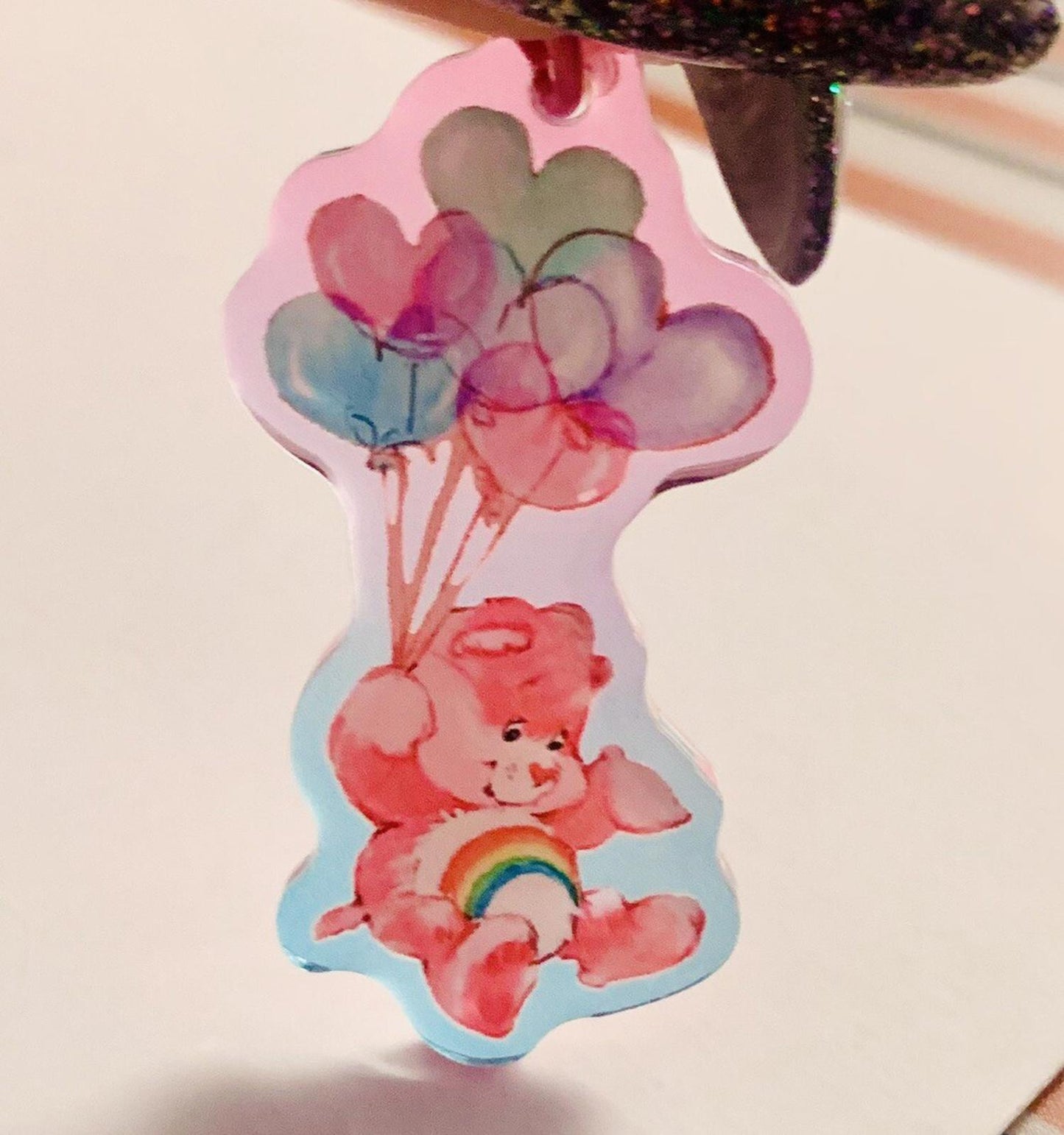 Care Bears Bag Charm Cheer Bear Pastel Ombré Keychain Key Holder 80s Vintage