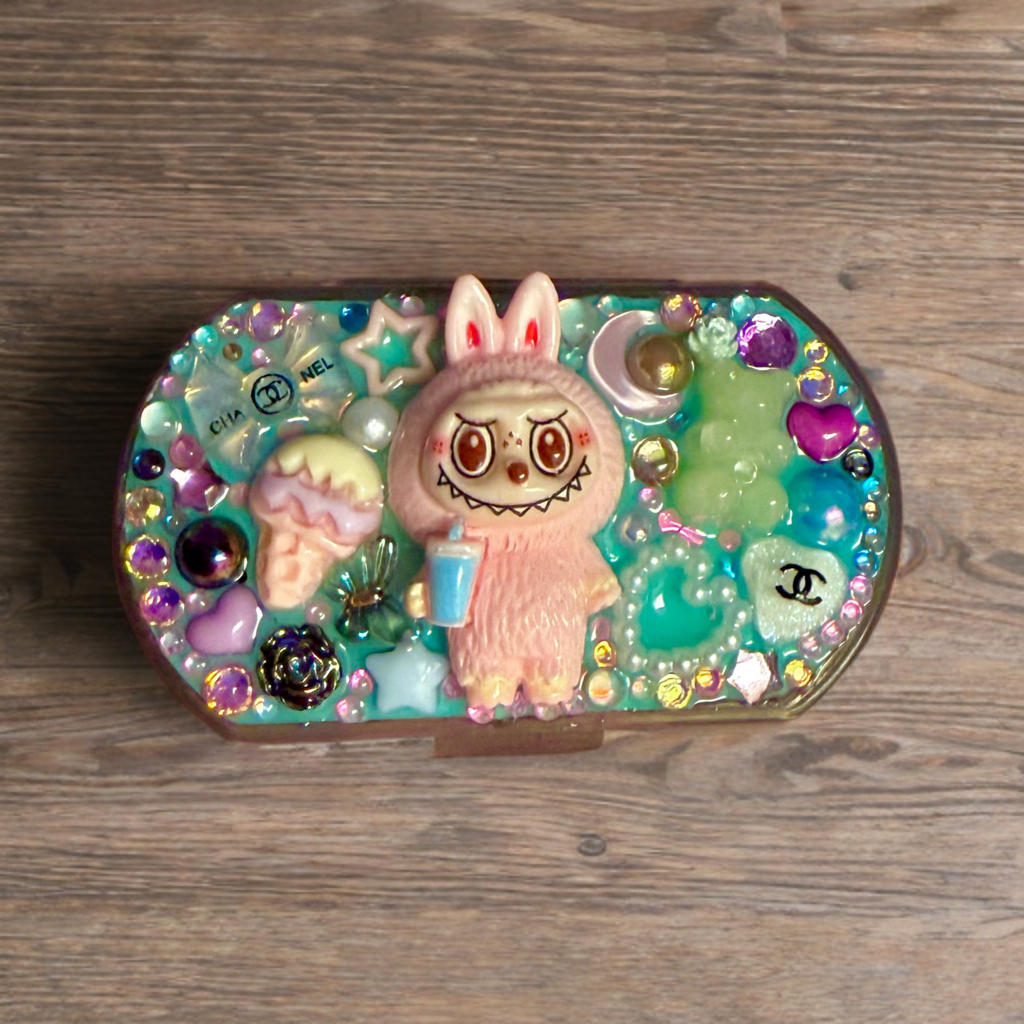 Handmade Mini Pill Box Labubu Pink Kawaii Monster, Junk Case Style Decoden For Trinkets
