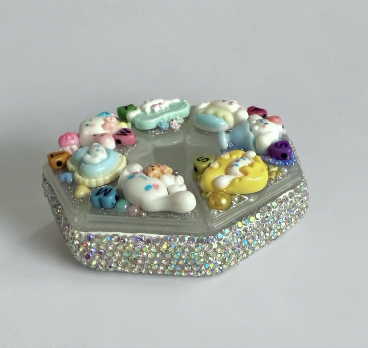 Decoden Pill Case, Cinnamoroll Junk Box Style, Handmade FULL Rhinestones Kawaii