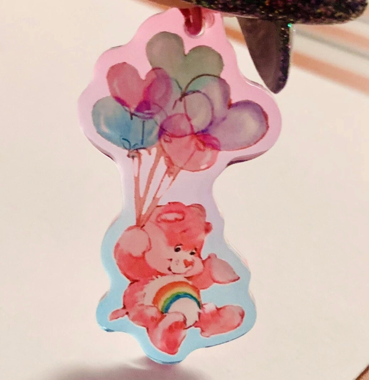 Care Bears Bag Charm Cheer Bear Pastel Ombré Keychain Key Holder 80s Vintage