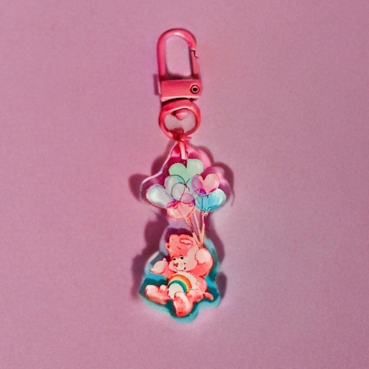 Care Bears Bag Charm Cheer Bear Pastel Ombré Keychain Key Holder 80s Vintage