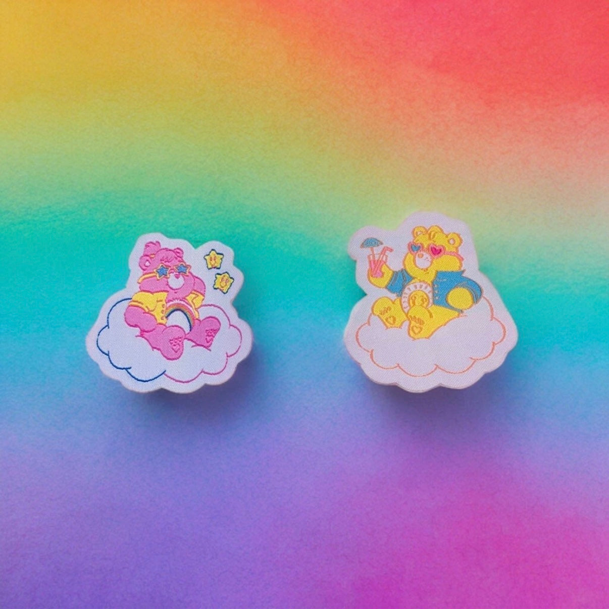 Care Bears Patch Set Sunglasses Clouds Iron-On 2” Cheer Funshine Nostalgia 80s