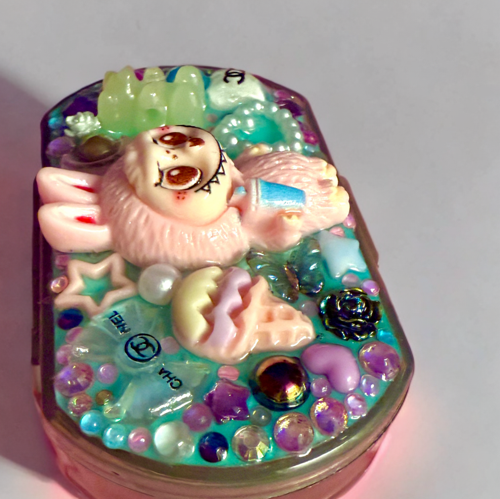 Handmade Mini Pill Box Labubu Pink Kawaii Monster, Junk Case Style Decoden For Trinkets
