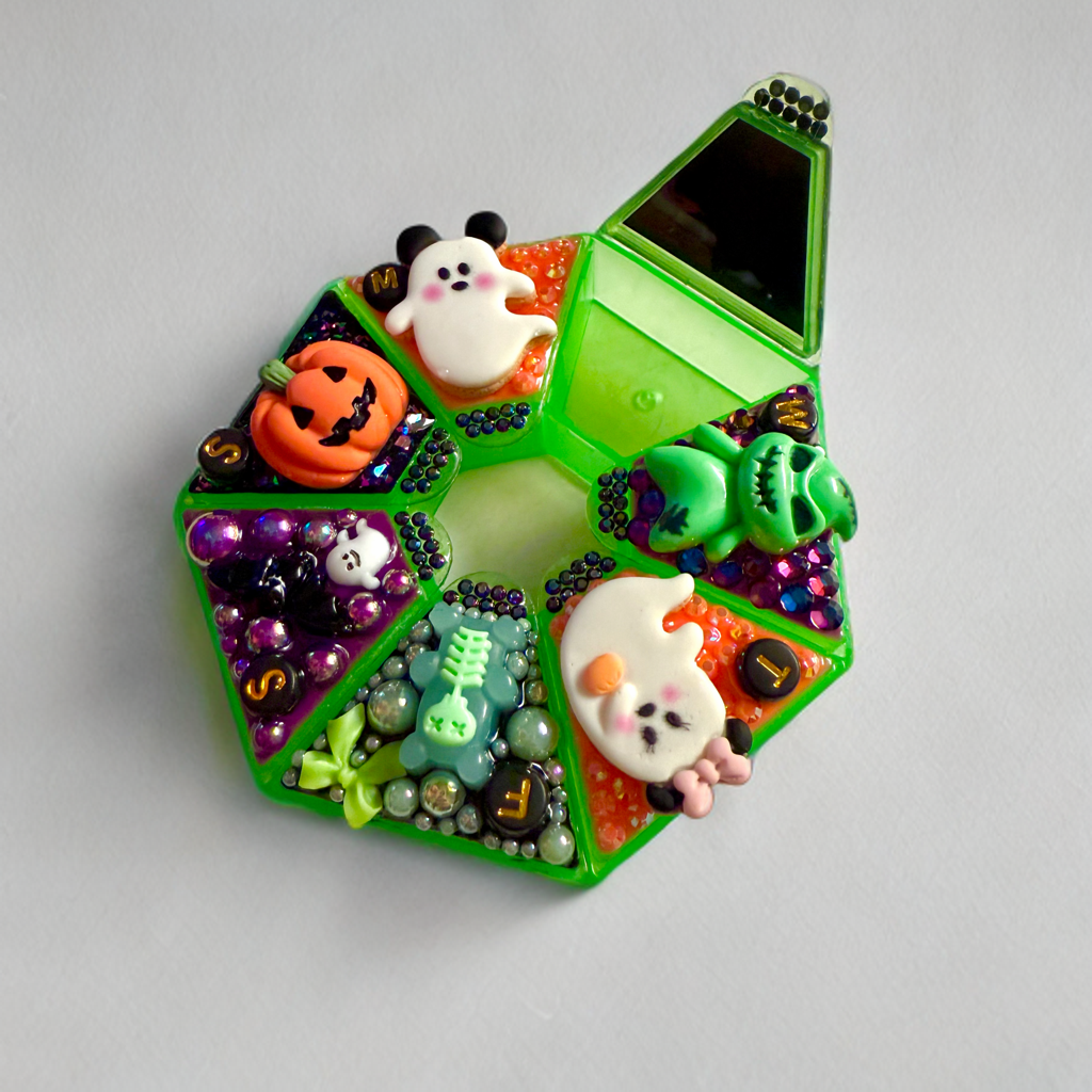 Decoden Pill Case, Halloween Mickey Minnie Spooky Box, Handmade Weekly Storage
