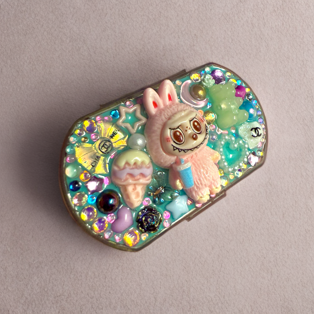 Handmade Mini Pill Box Labubu Pink Kawaii Monster, Junk Case Style Decoden For Trinkets