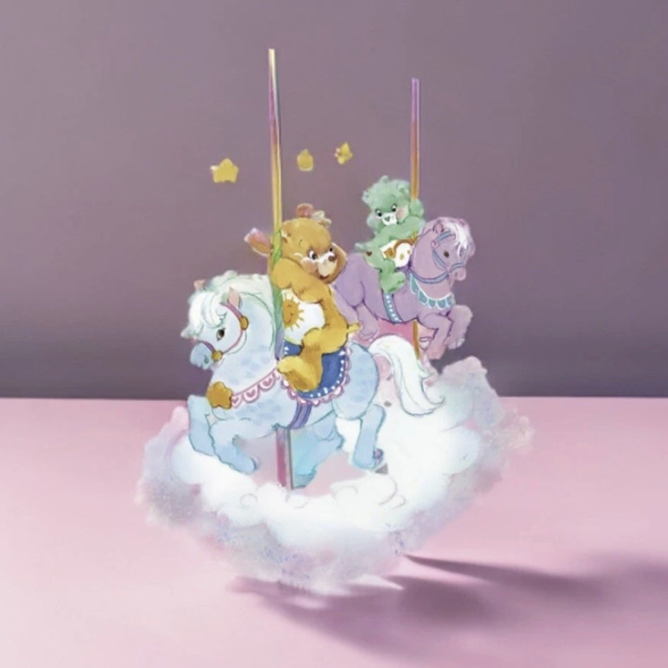 Care Bears Sticker, Clear Decal 3.5” Carousel Dreams - Funshine Bear & Wish Bear