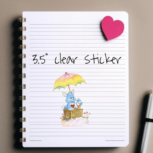 Care Bears Sticker, Clear Decal 3.5” Swift Heart Rabbit, Bunny Hugs Bear Cousins