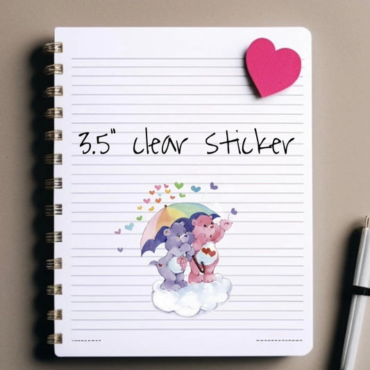 Care Bears Sticker, Clear Decal 3.5” Rainbow Rain, Share Bear & Love A Lot Bear