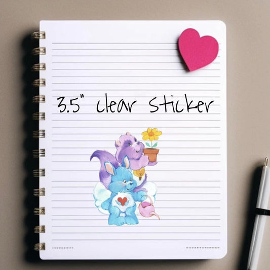 Care Bears Sticker, Clear Decal 3.5” Flower Friends - Swift Heart Rabbit & Bright Heart Raccoon