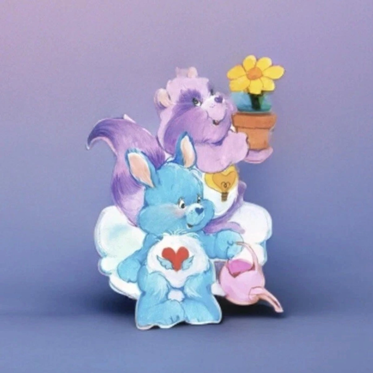 Care Bears Sticker, Clear Decal 3.5” Flower Friends - Swift Heart Rabbit & Bright Heart Raccoon