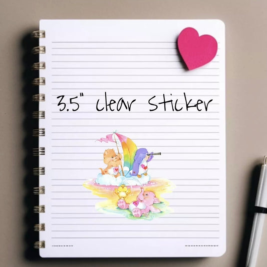 Care Bears Sticker, Clear Decal 3.5” Rainbow Waters - Care Bear Cousins Lotsa Cozy Proud Heart