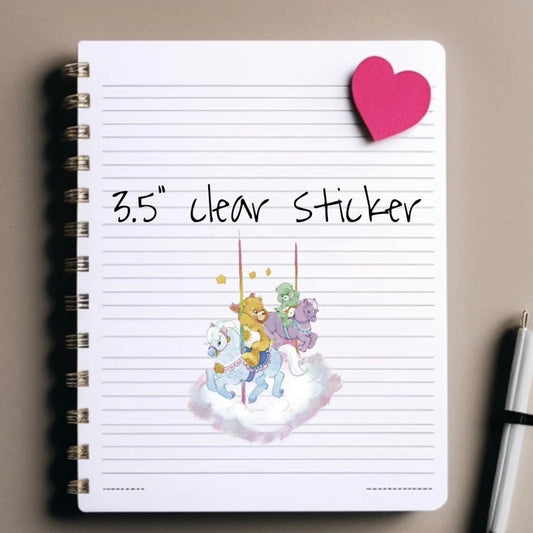 Care Bears Sticker, Clear Decal 3.5” Carousel Dreams - Funshine Bear & Wish Bear