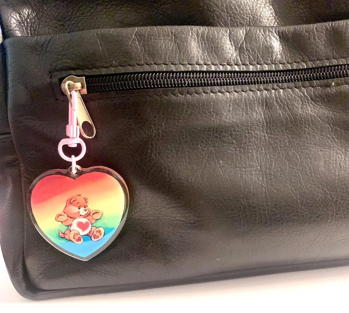 Care Bears Bag Charm, Rainbow Heart Keychain Key Gift For Her 80s Vintage Retro