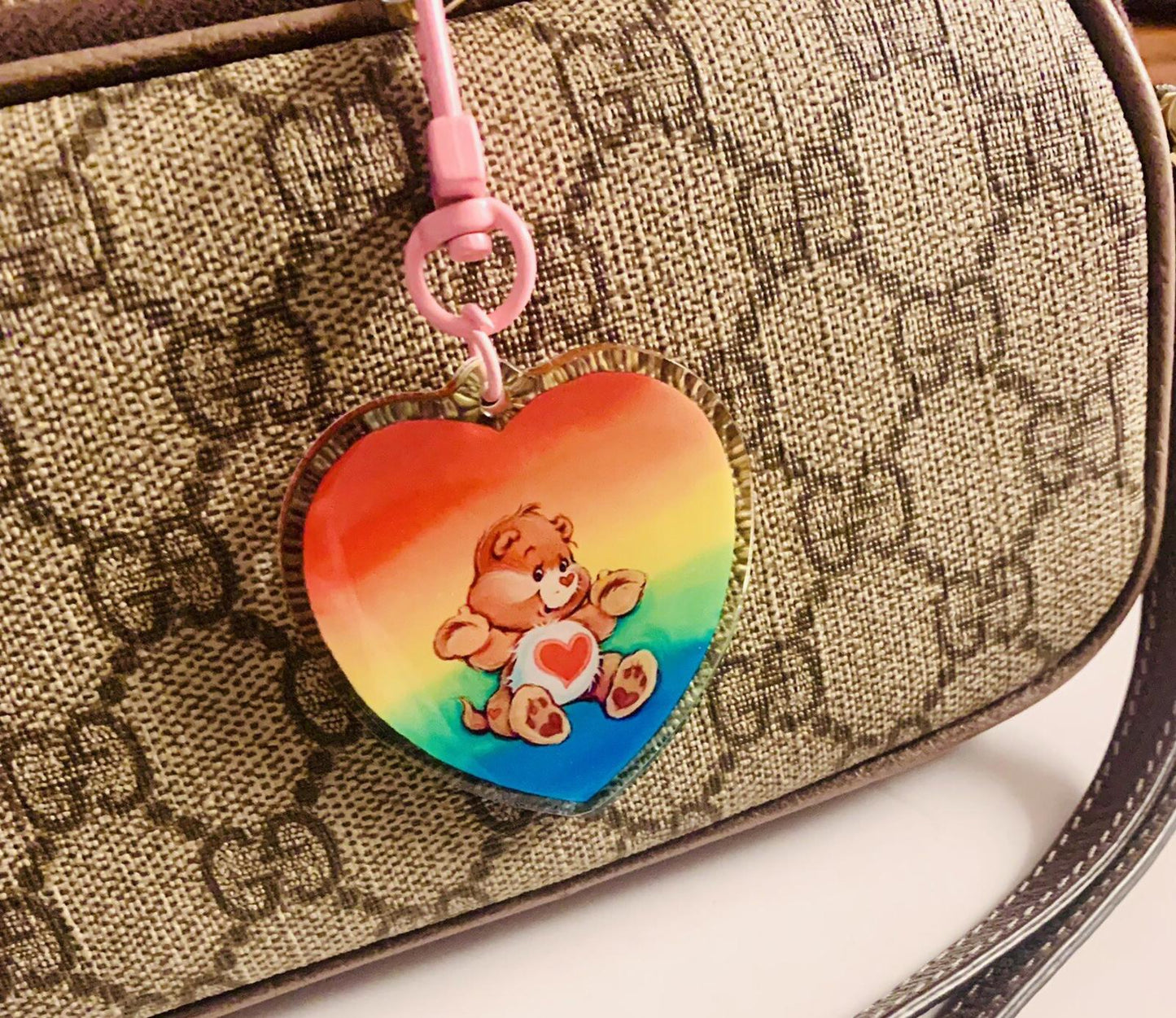 Care Bears Bag Charm, Rainbow Heart Keychain Key Gift For Her 80s Vintage Retro