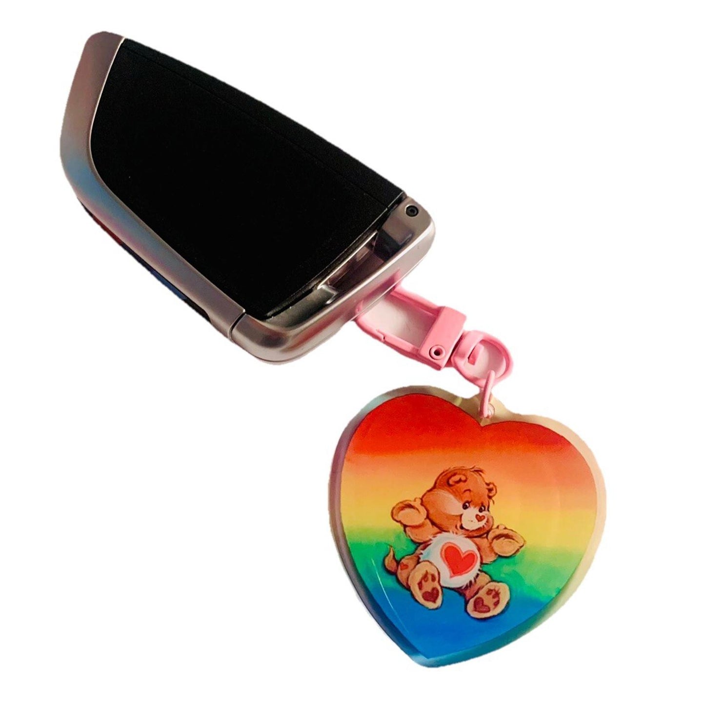 Care Bears Bag Charm, Rainbow Heart Keychain Key Gift For Her 80s Vintage Retro