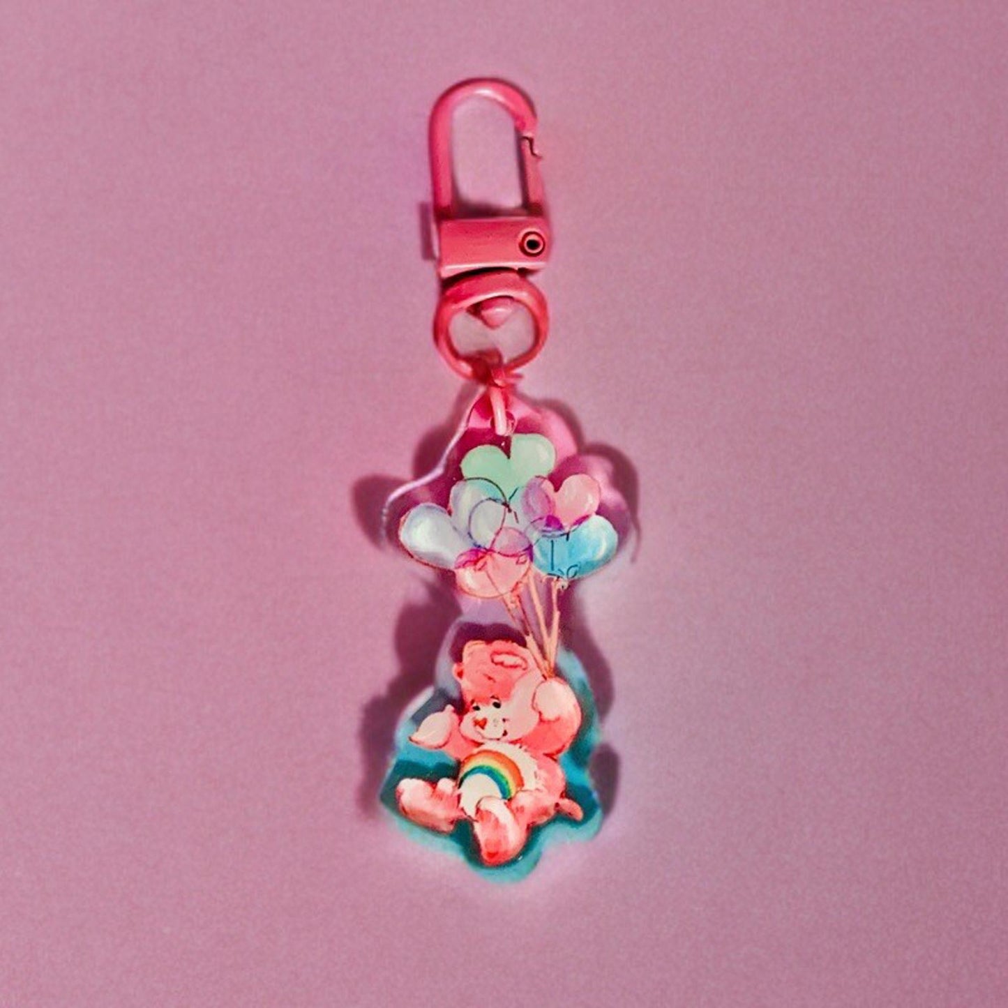 Care Bears Bag Charm Cheer Bear Pastel Ombré Keychain Key Holder 80s Vintage