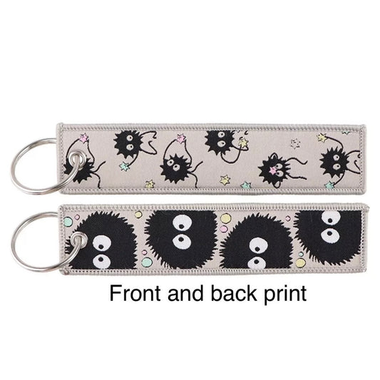 Anime Keychain - 5” Embroidered Luggage Tag, Totoro, Jiji Cat, Soot Sprites Kawaii Key Bag or Charm