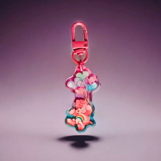 Care Bears Bag Charm Cheer Bear Pastel Ombré Keychain Key Holder 80s Vintage