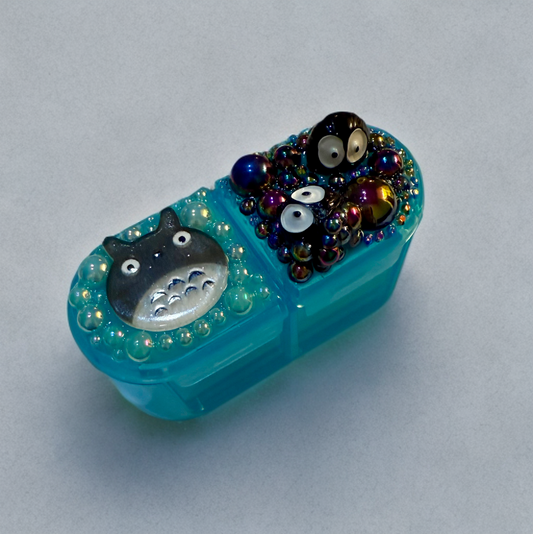 Decoden Mini Pill Box, Totoro Soot Sprites Kawaii Junk Case Style, Night Day
