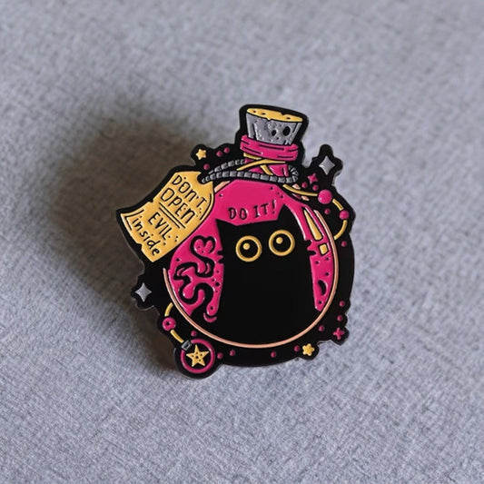 Pin - Black Cat Evil Don’t Open Potion Bottle, Funny Cute Spooky Kitty, Kawaii