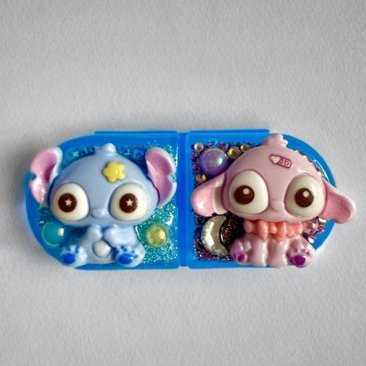 Decoden Mini Pill Box, Stitch & Angel Kawaii Junk Case Style, Night Day Medicine
