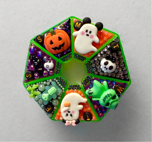 Decoden Pill Case, Halloween Mickey Minnie Spooky Box, Handmade Weekly Storage