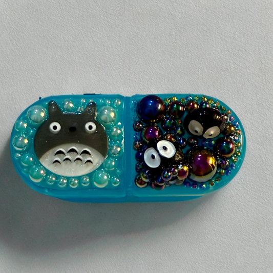 Decoden Mini Pill Box, Totoro Soot Sprites Kawaii Junk Case Style, Night Day